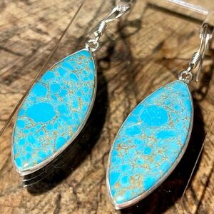 Blue Mosaic Copper Howlite Earrings 2 1/4”